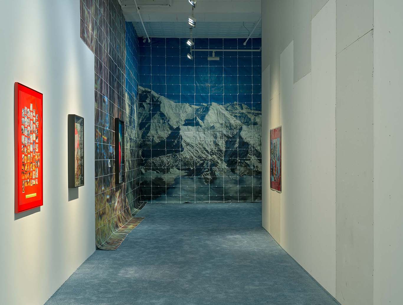 Exhibition view of 'Baby Blue Benzo' showcasing the construction of the inner-room